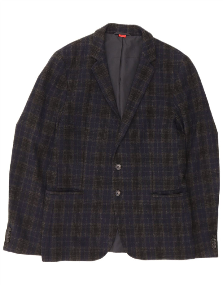 HUGO BOSS Mens 2 Button Blazer Jacket IT 48 Medium Navy Blue Check