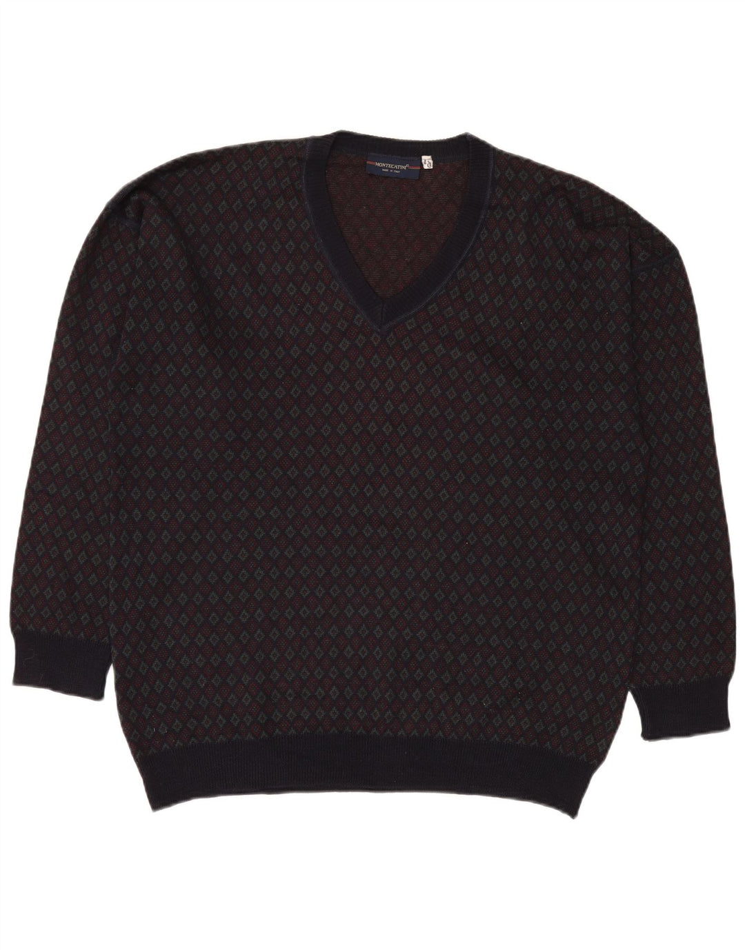 MONTECATINI Herren-Pullover mit V-Ausschnitt, groß, mehrfarbig, geometrisch