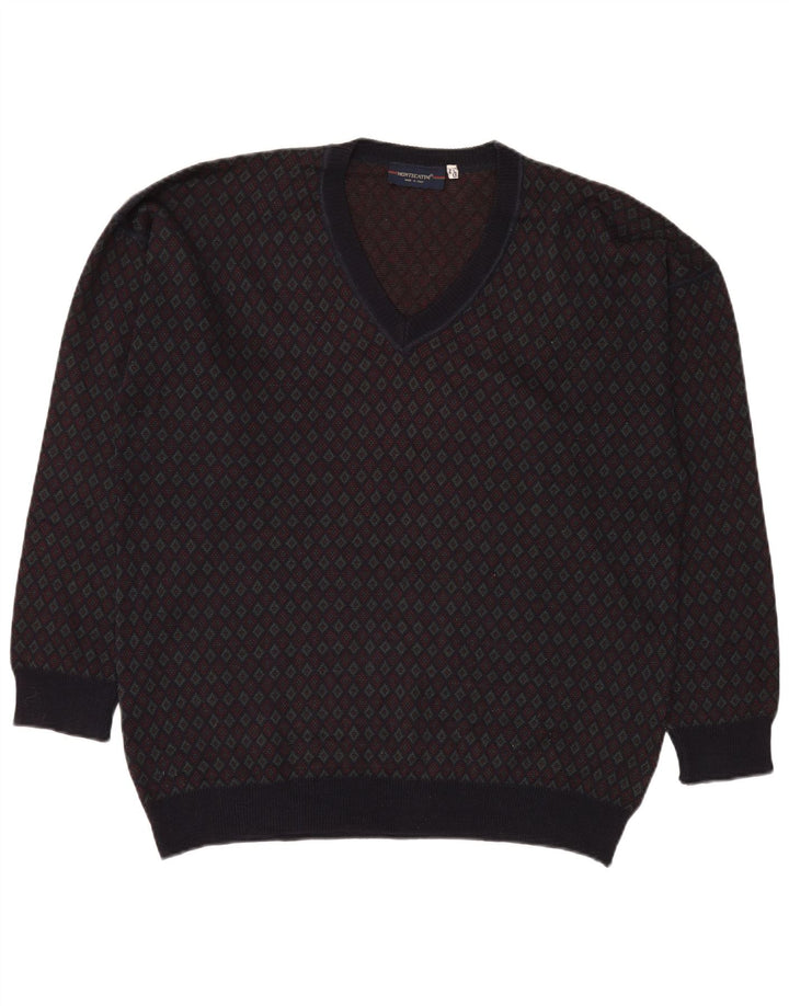 MONTECATINI Herren-Pullover mit V-Ausschnitt, groß, mehrfarbig, geometrisch
