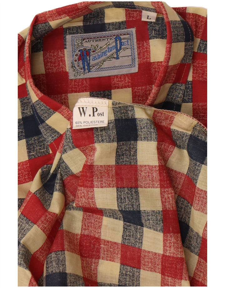 Vintage Herrenhemd, großes rotes Gingham-Polyester