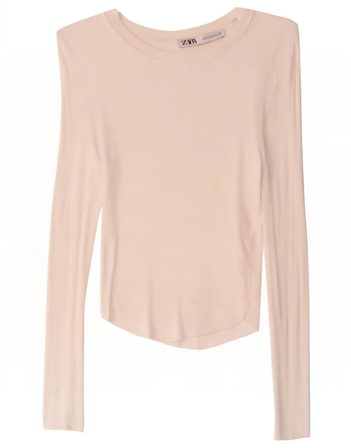 Zara Damen Top Langarm UK 12 Mittelweiß