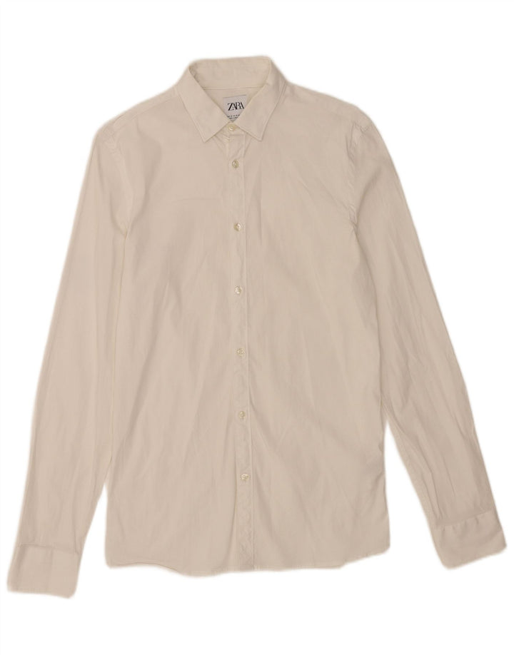 Zara Damen-Hemd UK 10 Small aus weißer Baumwolle