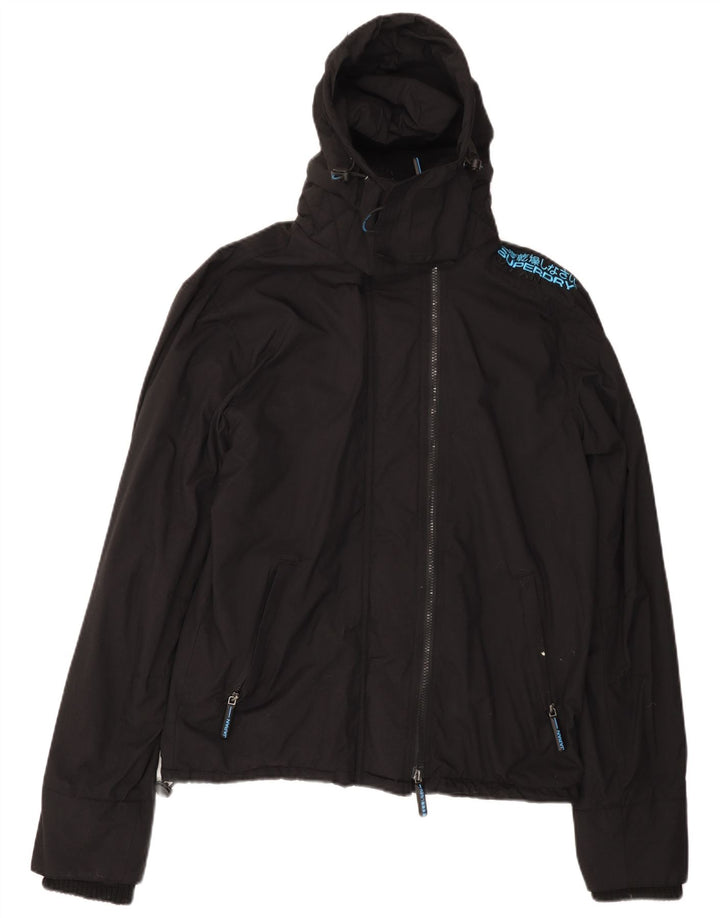 SUPERDRY Damen-Windbreakerjacke mit Kapuze, UK 16, Größe L, schwarzes Nylon