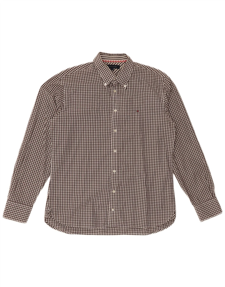 Tommy Hilfiger Herrenhemd, groß, schwarze Gingham-Baumwolle