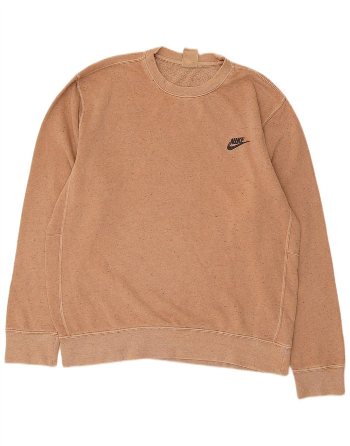 Nike Herren-Sweatshirt-Pullover, mittelbeige, gesprenkelte Baumwolle