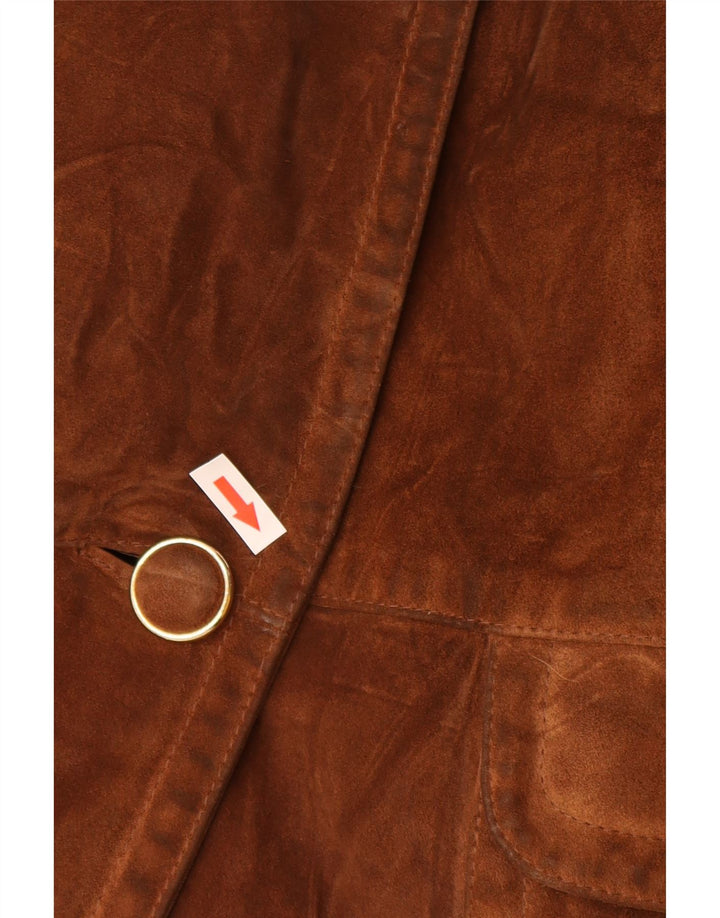 Vintage Damen Übergroßer zweireihiger Wildledermantel IT 42 Mittelbraun
