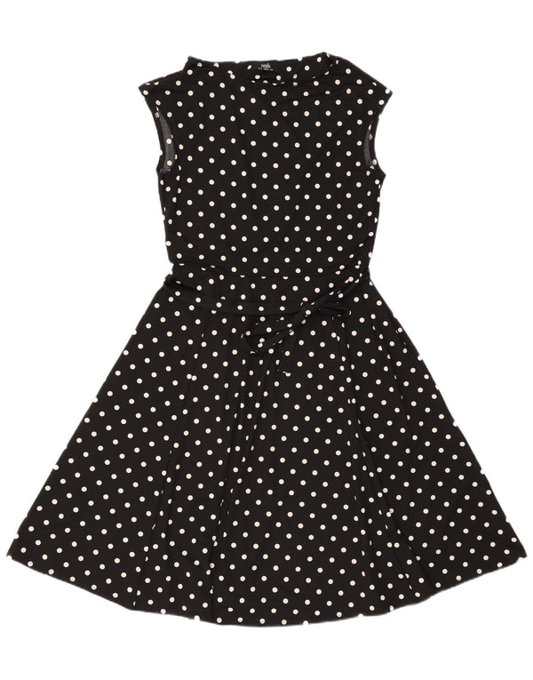 Wallis Damen ärmelloses A-Linien-Kleid UK 12 Mittelschwarz gepunktet