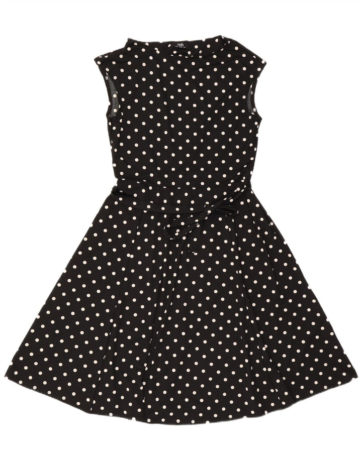 Wallis Damen ärmelloses A-Linien-Kleid UK 12 Mittelschwarz gepunktet