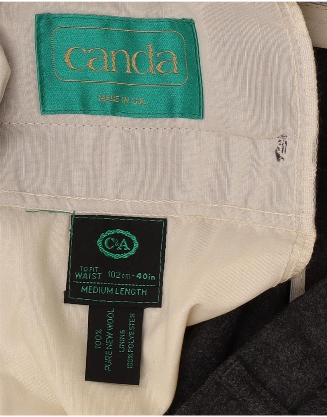 C&A Herren Canda Regular Freizeithose W40 L31 Graue Schurwolle