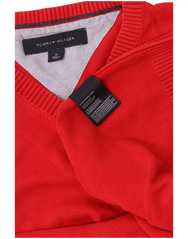 Tommy Hilfiger Herren-Pullover mit V-Ausschnitt aus mittelroter Baumwolle