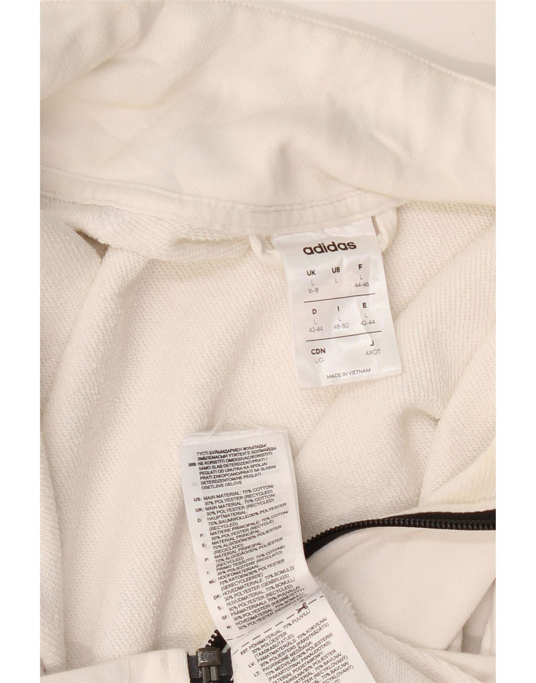 ADIDAS Damen Trainingsanzug Top Jacke UK 16/18 Große weiße Baumwolle