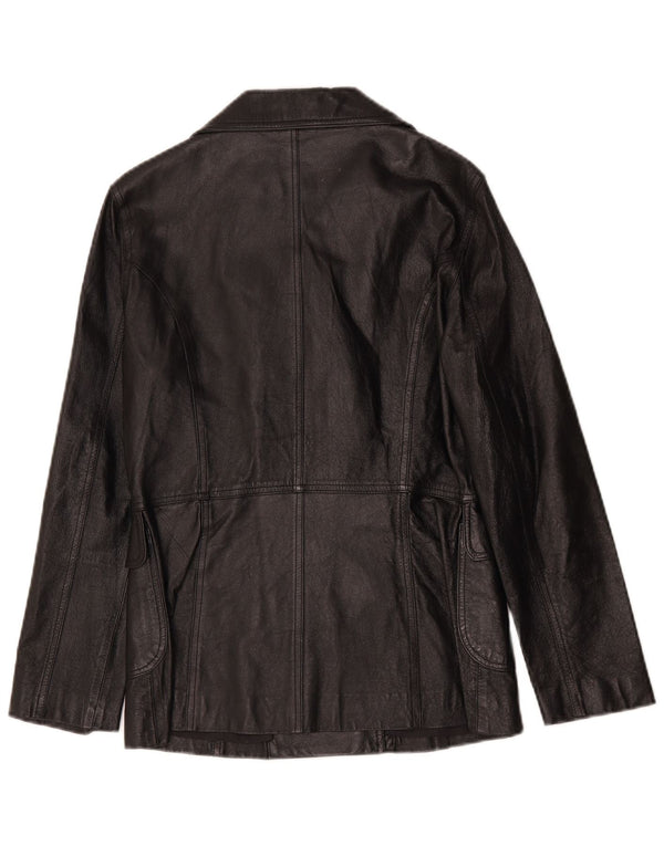 Vintage Damen Zweireihige Lederjacke UK 8 Small Black Classic