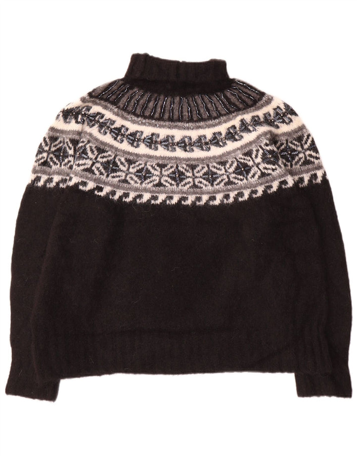 Rollkragenpullover für Damen von Zara, Gr. 14, mittelschwarz, Fair-Isle-Polyamid
