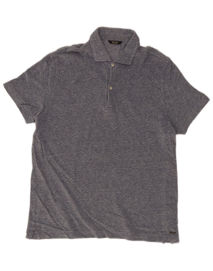 Massimo Dutti Herren-Poloshirt, groß, blau gefleckte Baumwolle