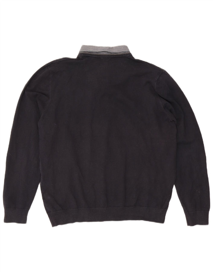 Marks & Spencer Herren-Pullover mit V-Ausschnitt, XL, marineblaue Baumwolle