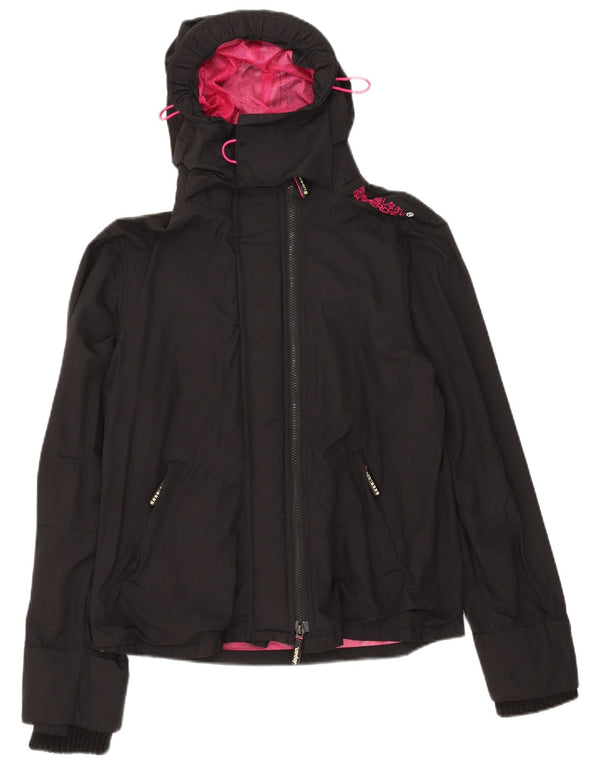 Superdry Damen Windcheater Kapuzen-Regenjacke UK 18 XL Schwarzes Nylon