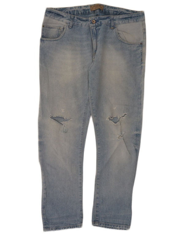 Zara Damen Distressed Straight Jeans EU 42 Large W32 L29 Blaue Baumwolle