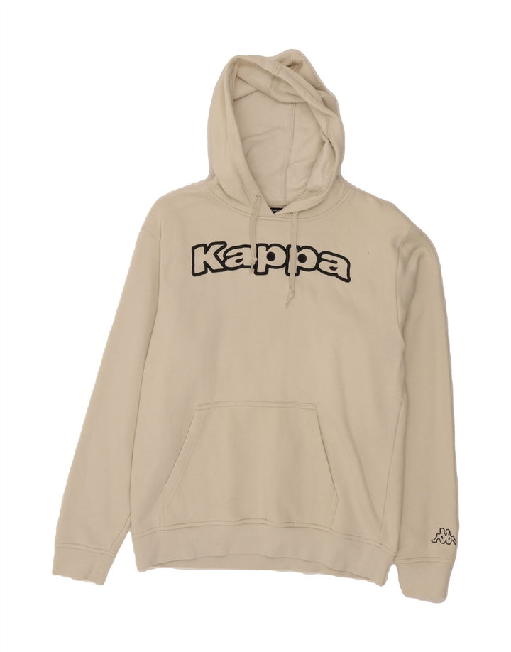 KAPPA Mens Graphic Hoodie Jumper Medium Off White Cotton Vintage Kappa and Second-Hand Kappa from Messina Hembry 
