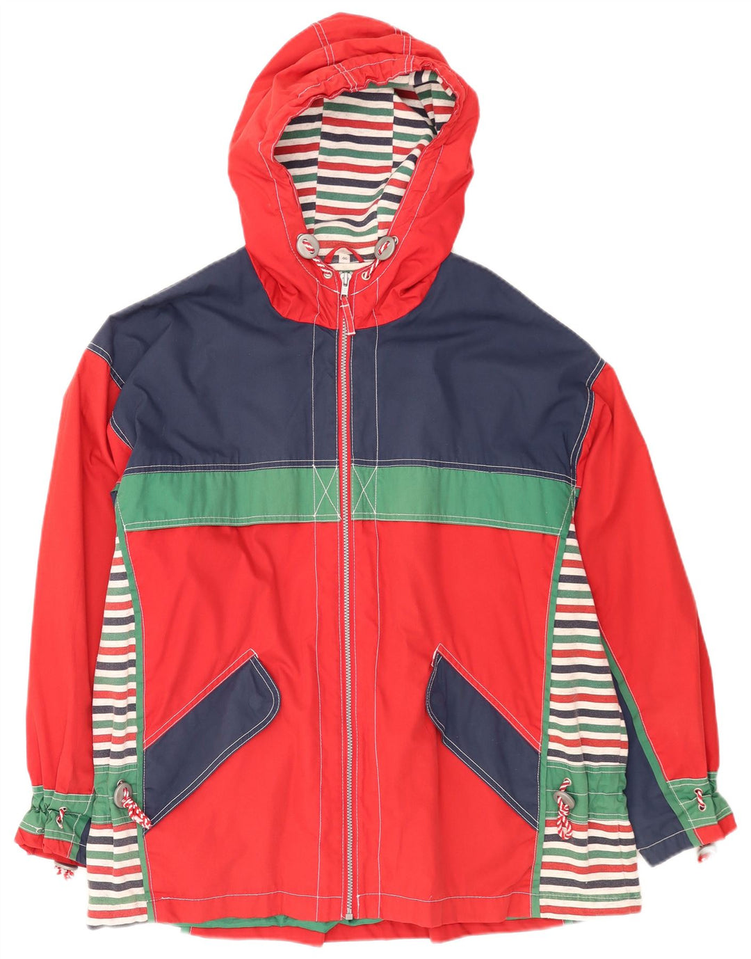 Vintage Damen-Windbreakerjacke mit Kapuze, übergroß, EU 46, XL, Rot, Farbblock