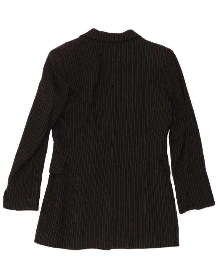 Modyva Damen-Blazer mit 1 Knopf, IT 42, mittelschwarz, gestreift, Wolle