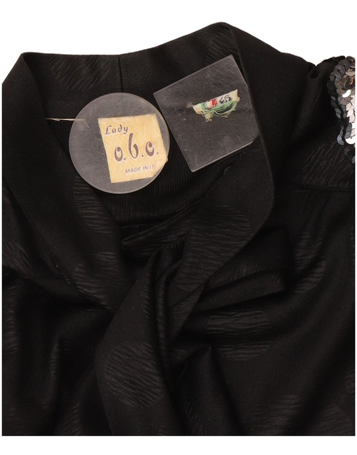 Vintage Damen-Hemdbluse mit Vorderkrawatte, Größe 46, groß, schwarz gepunktet