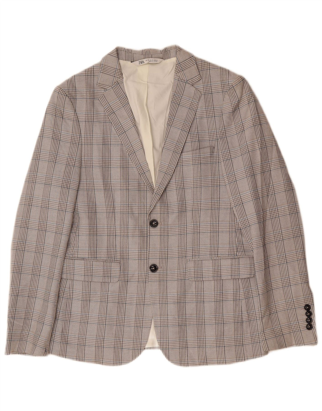 ZARA Herren-Blazer mit 2 Knöpfen, EU 48, mittelgraues Hahnentritt-Polyester