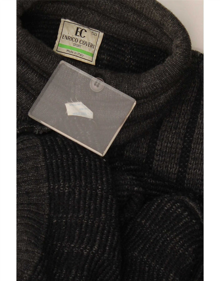 Enrico Coveri Herren-Pullover mit Knopfkragen, IT 50, mittelgrau gestreift