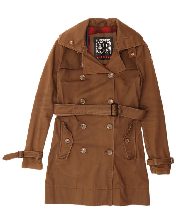 SUPERDRY Damen Trenchcoat UK 6 XS Braune Baumwolle