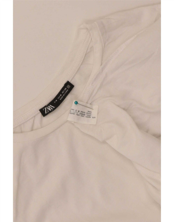 Zara Damen T-Shirt Top UK 12 Mittelweiße Colourblock-Baumwolle