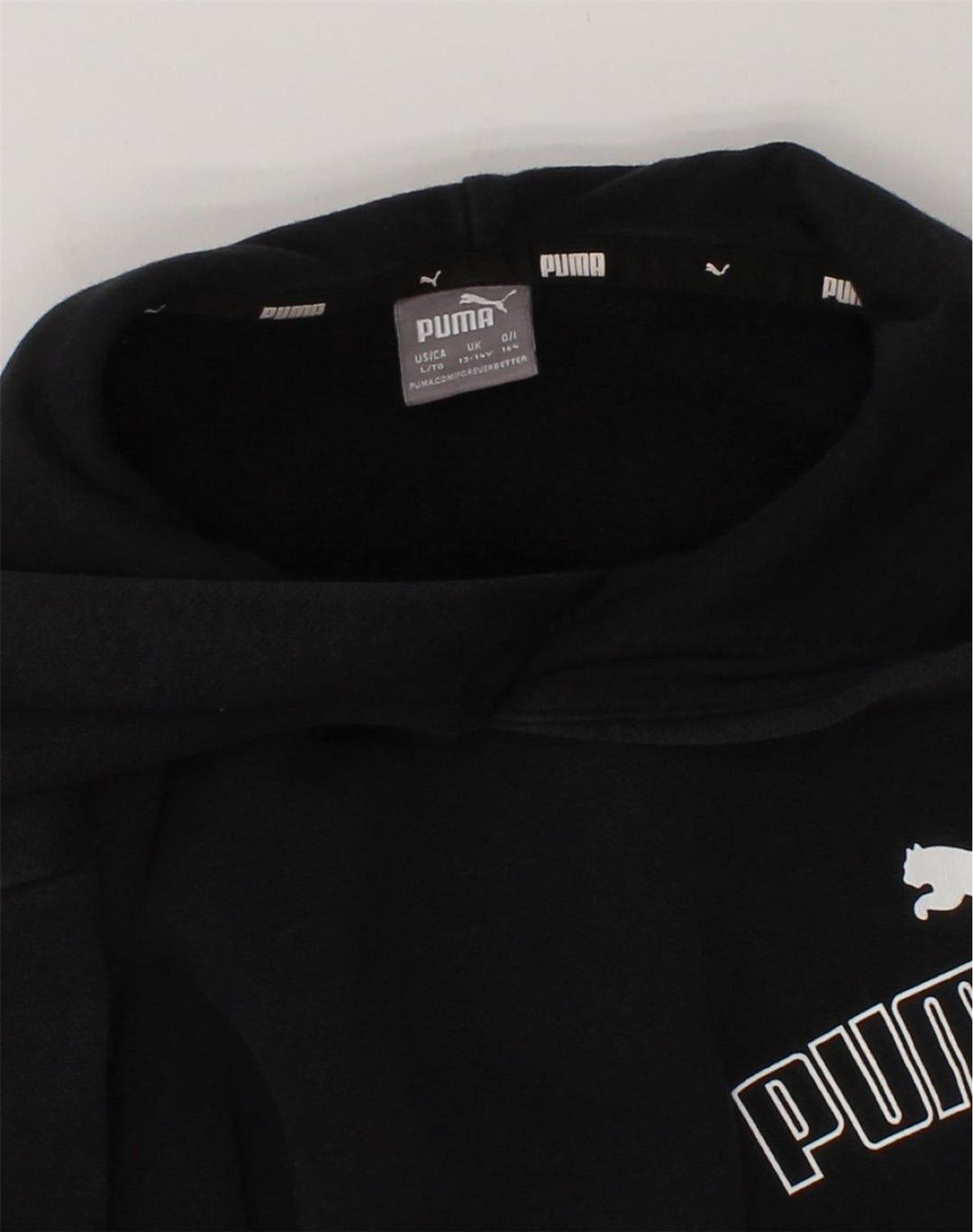 PUMA Boys Graphic Hoodie Jumper 13-14 Years Black Cotton | Vintage Puma | Thrift | Second-Hand Puma | Used Clothing | Messina Hembry 