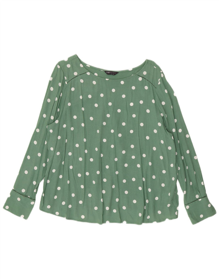 Marks & Spencer Damen-Blusenoberteil mit langen Ärmeln, Gr. 16, Größe L, grün gepunktet