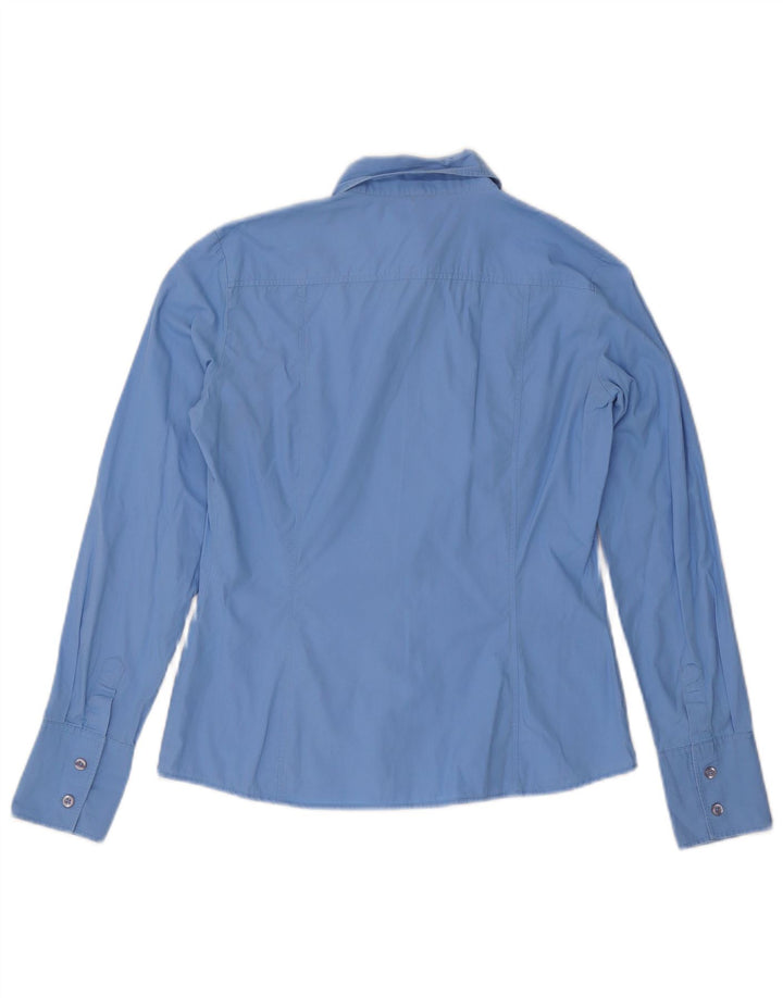 Benetton Damen-Hemd UK 14 aus mittelblauer Baumwolle