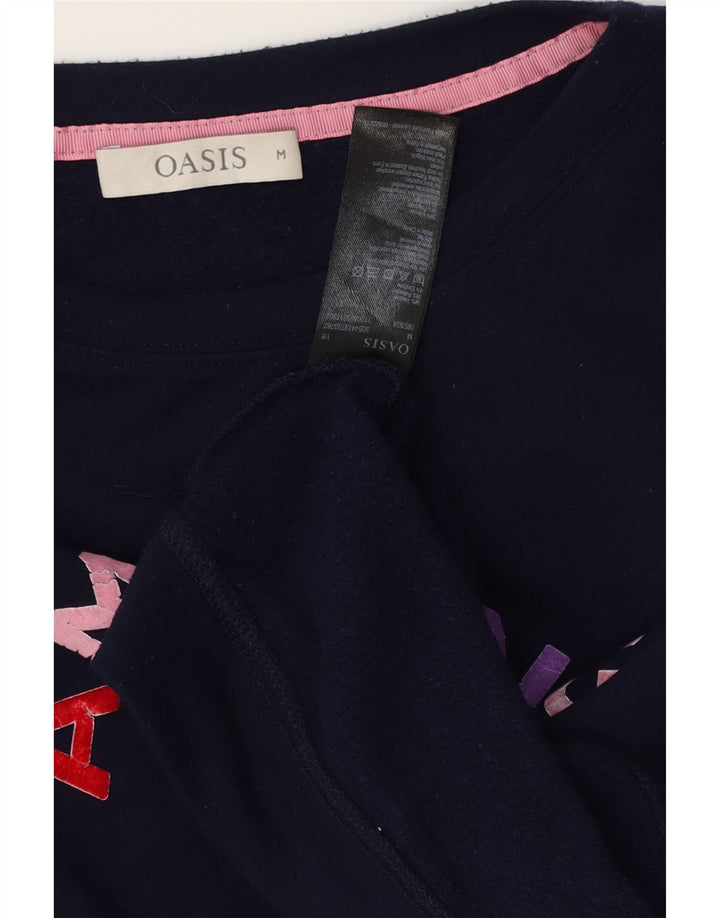 Oasis Damen Grafik-Sweatshirt-Pullover UK 14 Mittelmarineblaue Viskose