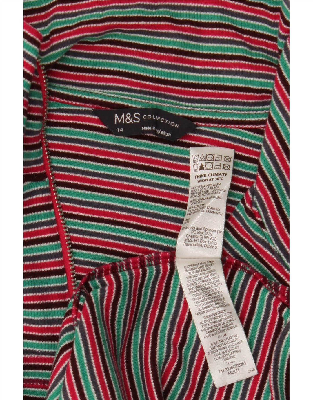 Marks & Spencer Damen Top Langarm UK 14 Medium Mehrfarbig gestreift