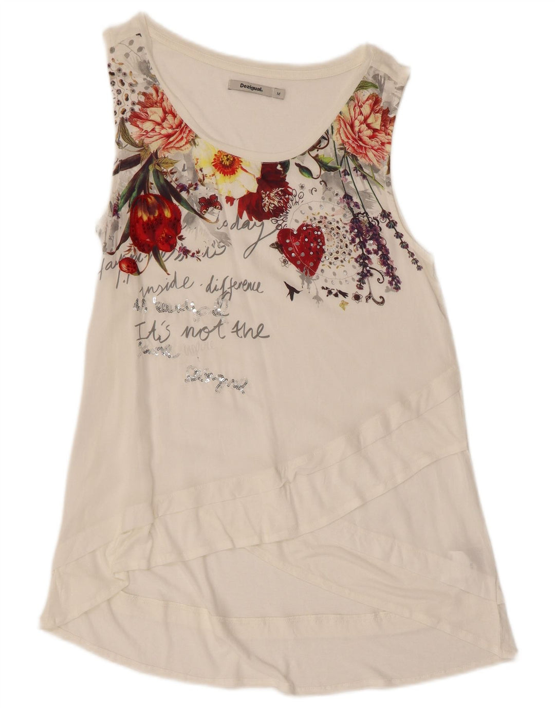 Desigual Damen Grafik-Tunika-Top UK 12 Mittelweiße Viskose mit Blumenmuster