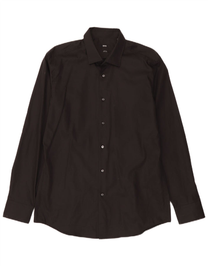 Hugo Boss Herren Slim Fit Hemd Größe 41 16 1/2 Large Schwarz