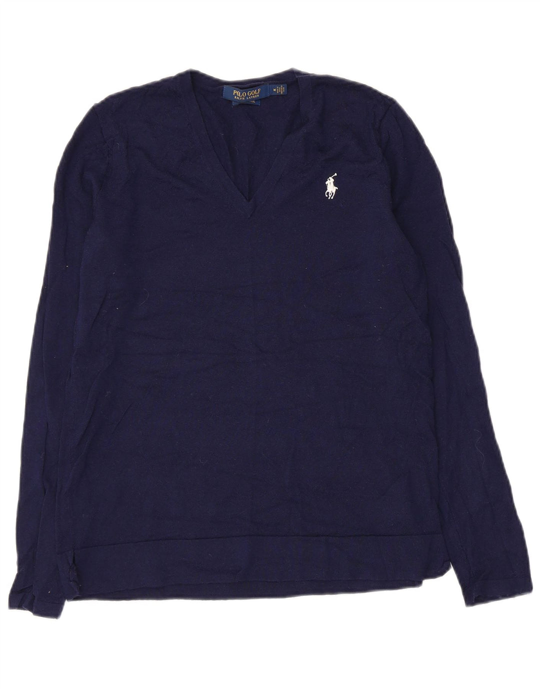 Polo Ralph Lauren Damen-Pullover mit V-Ausschnitt, UK 12, mittelmarineblaue Wolle