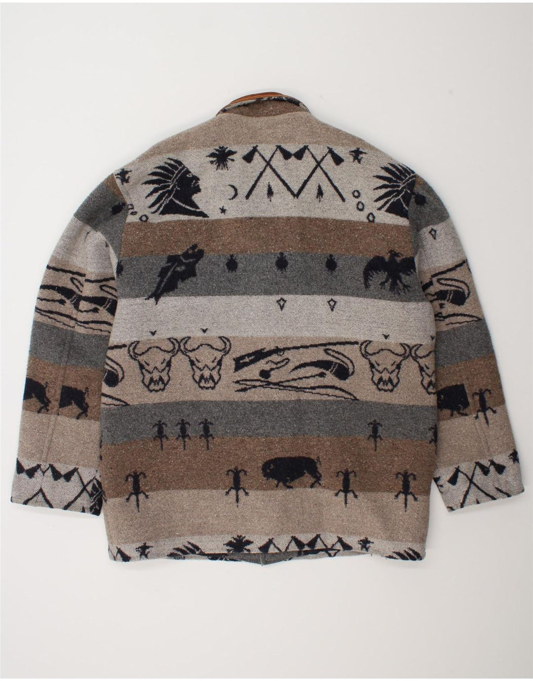 Vintage Herren-Windbreaker-Mantel mit abstraktem Muster, UK 42 XL, Grau, Fair Isle