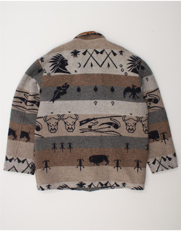 Vintage Herren-Windbreaker-Mantel mit abstraktem Muster, UK 42 XL, Grau, Fair Isle