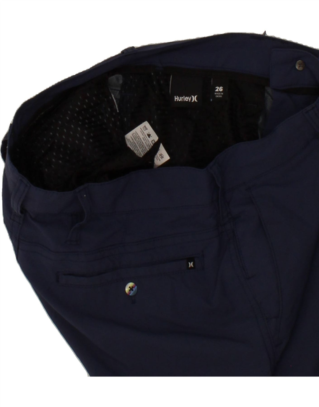 HURLEY Womens Chino Shorts W26 Small Navy Blue Polyester Vintage Hurley and Second-Hand Hurley from Messina Hembry 