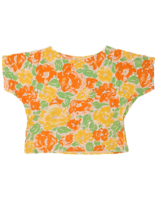 Vintage Damen Crop Bluse Top UK 14 Medium Mehrfarbig Blumen Baumwolle