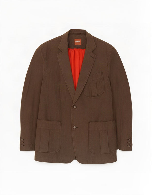 Hugo Boss Herren-Blazer mit 2 Knöpfen, EU 54, 2XL, braune Baumwolle