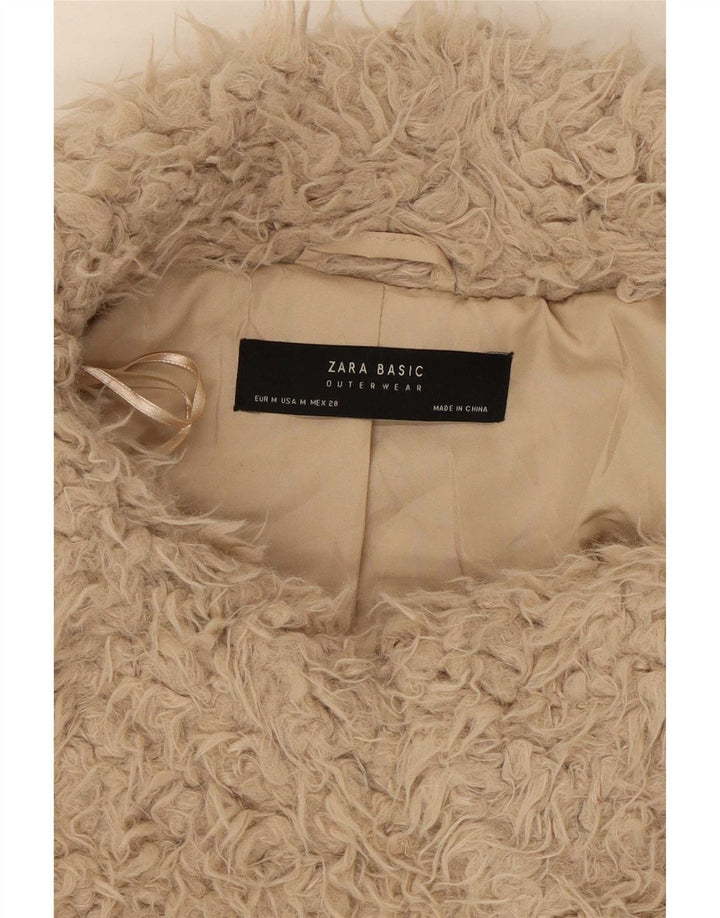 Zara Damen Kunstpelzjacke UK 14 Medium Beige Polyester