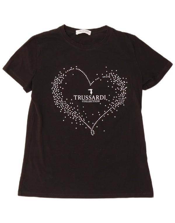 Trussardi Womens Graphic T-Shirt Top UK 20 2XL Schwarz Baumwolle