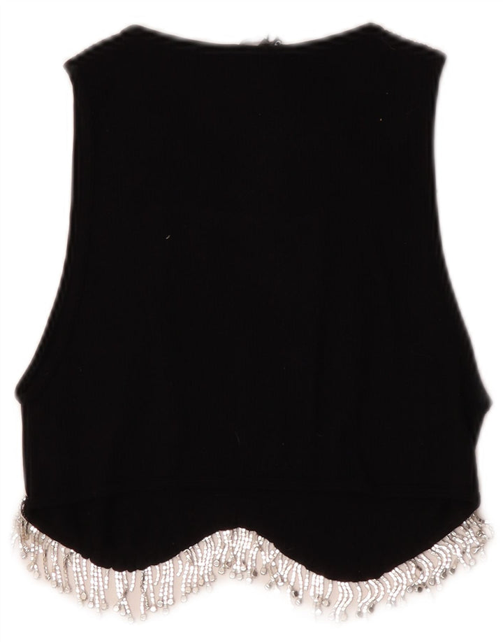Zara Damen Crop Top UK 12 Mittelschwarzes Nylon