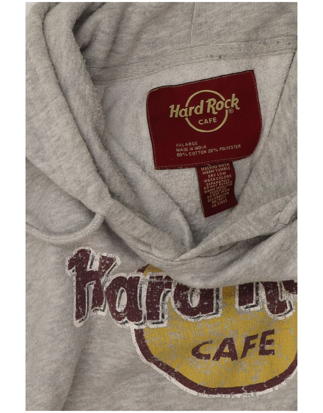 Hard Rock Cafe Herren Barcelona Graphic Hoodie Pullover 2XL Grau gefleckte Baumwolle