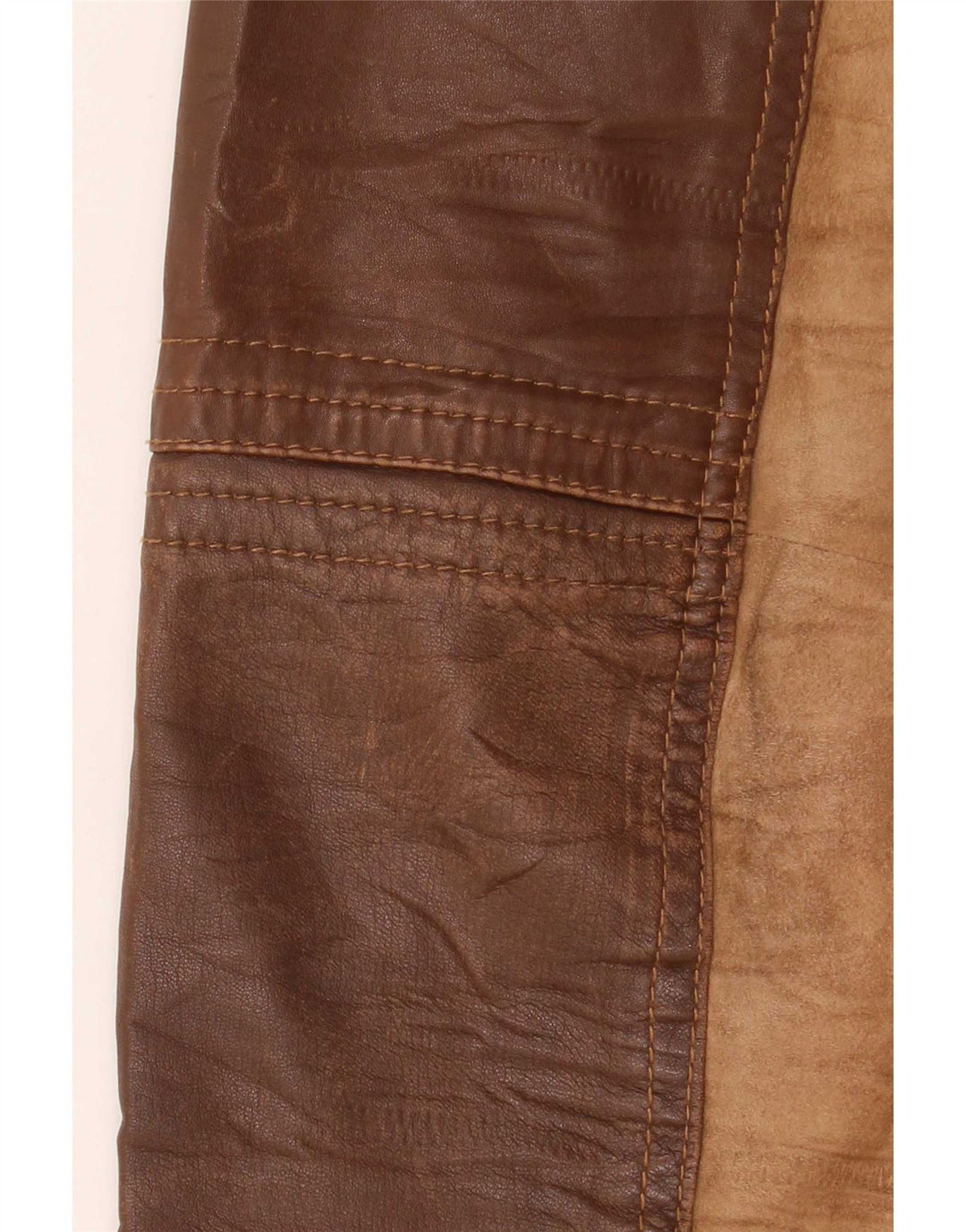 OVS Damen Lederjacke IT 48 Mittelbraun Farbblock