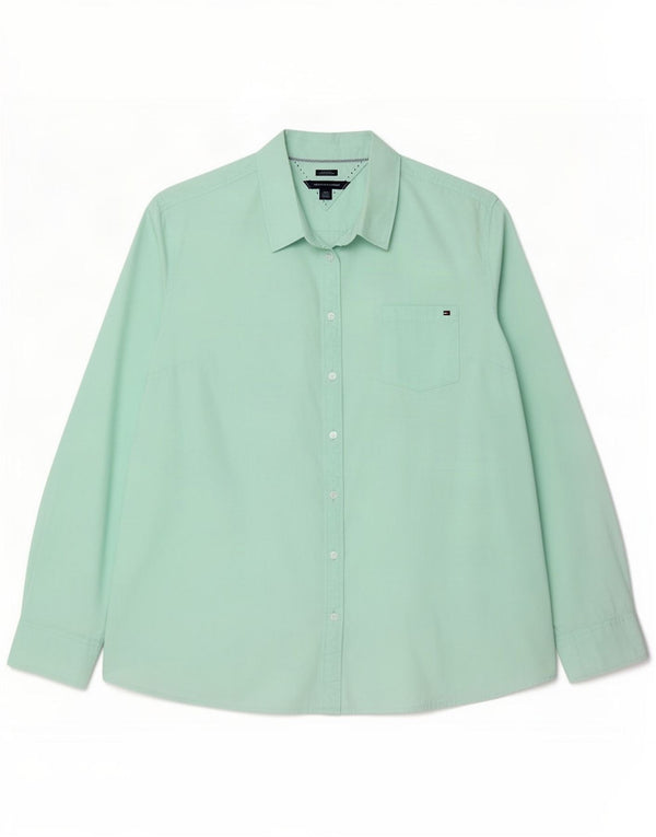 Tommy Hilfiger Damen-Hemd mit klassischer Passform, UK 20 2XL, grüne Baumwolle