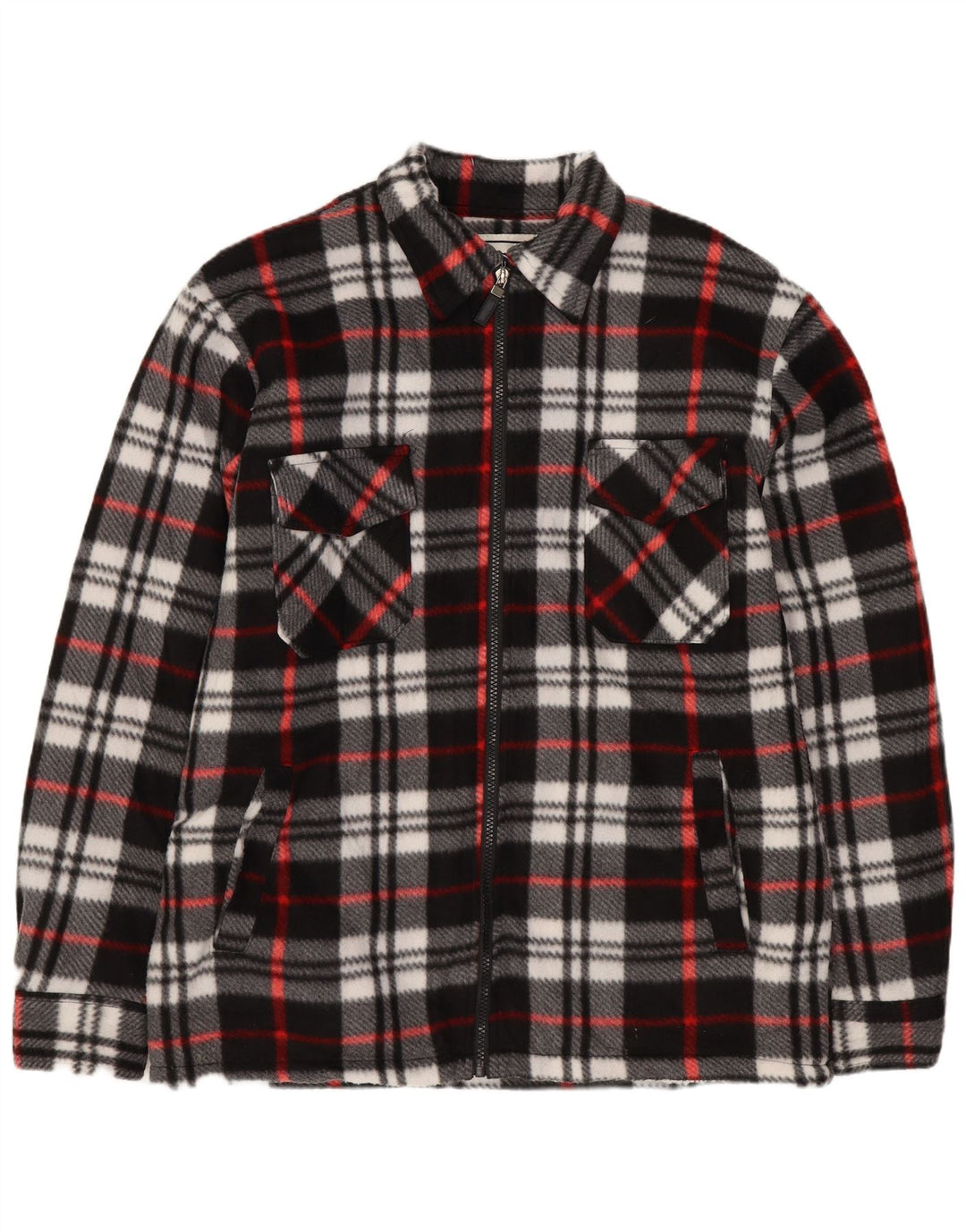 Vintage Herren Sherpa Lumberjack Flanellhemd Mittelschwarz kariertes Polyester