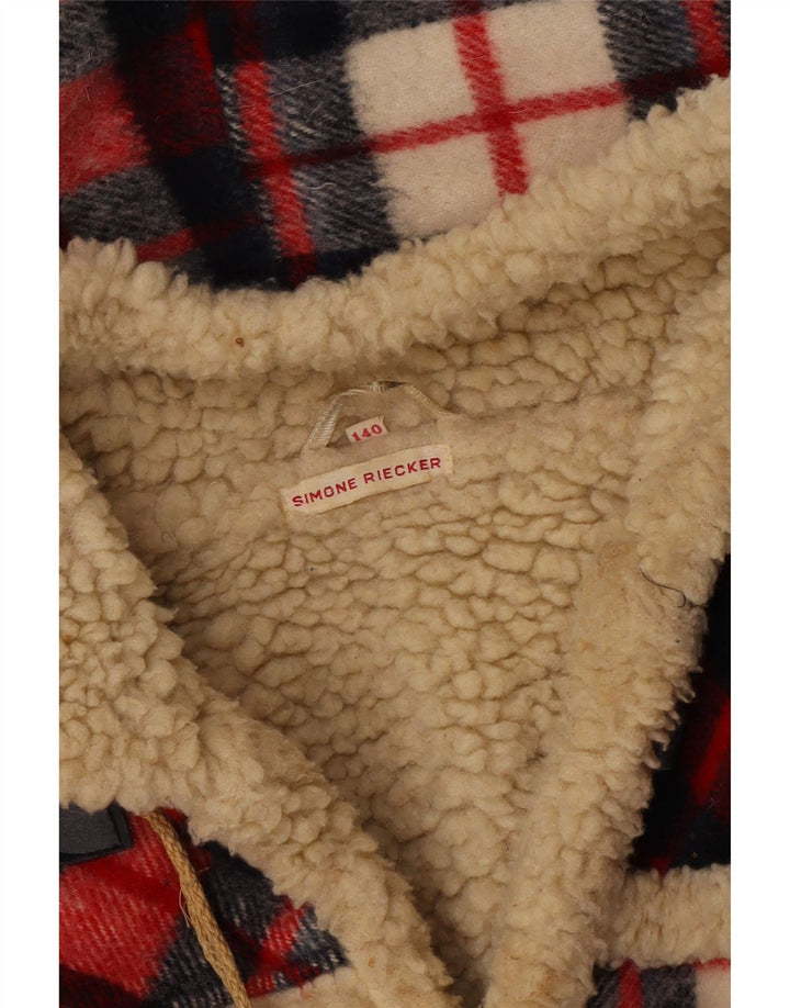 SIMONE Sherpa-Duffle-Jacke mit Kapuze für Mädchen, 9–10 Jahre, rot kariert